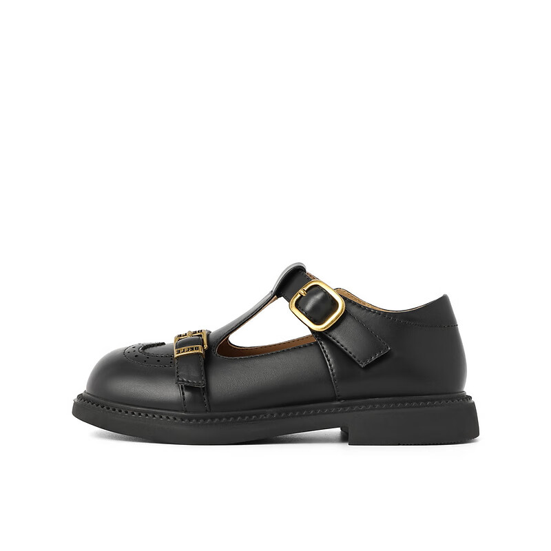 百丽童鞋英伦风玛丽珍鞋2023秋季新商场同款布洛克雕花单鞋A3525C83 黑色 28