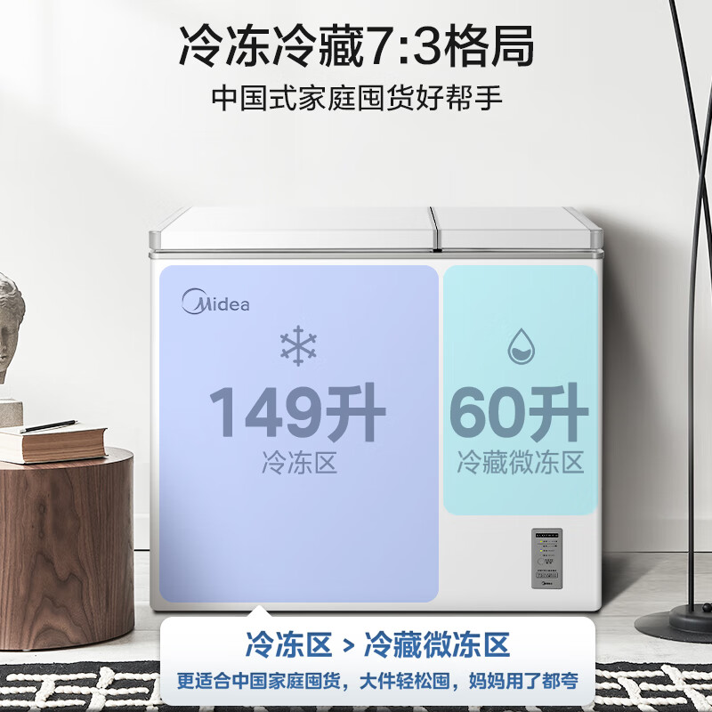 美的（Midea）209升双门双温低霜家用囤货冰柜一级能效母婴母乳小冰箱BCD-209DKEMXC(E)