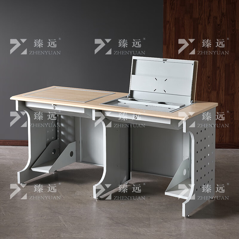 臻远ZY4012429隐藏式翻转电脑桌培训桌办公桌D款双人位