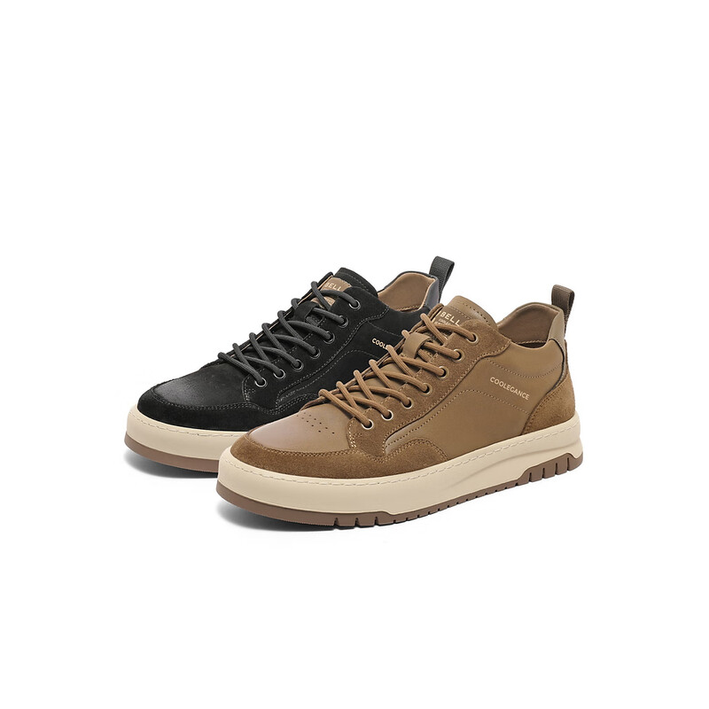 百丽时尚休闲鞋男2023冬季新商场同款皮革拼接高帮板鞋8CZ01DD3 黑色 38