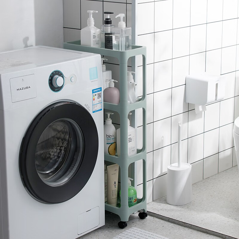 茶花百纳窄边可移动四层置物架客厅阳台厨房置物架 百纳可移动四层置物架咖色（40*18*86.5）