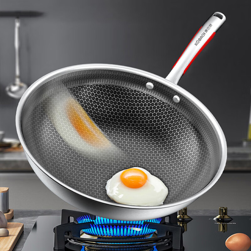 康巴赫304旗舰款不锈钢蜂窝不粘炒锅32cm