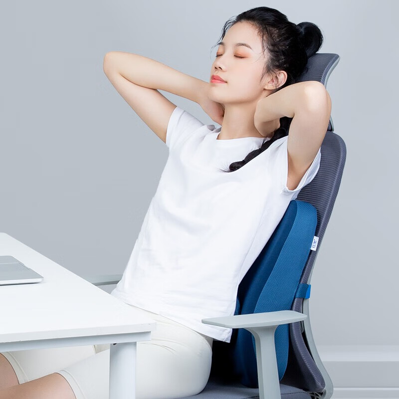 佳奥护腰靠垫办公室腰靠记忆棉腰垫靠背垫午休办公座椅久坐腰靠枕腰枕 升级款藏青-带小腰垫