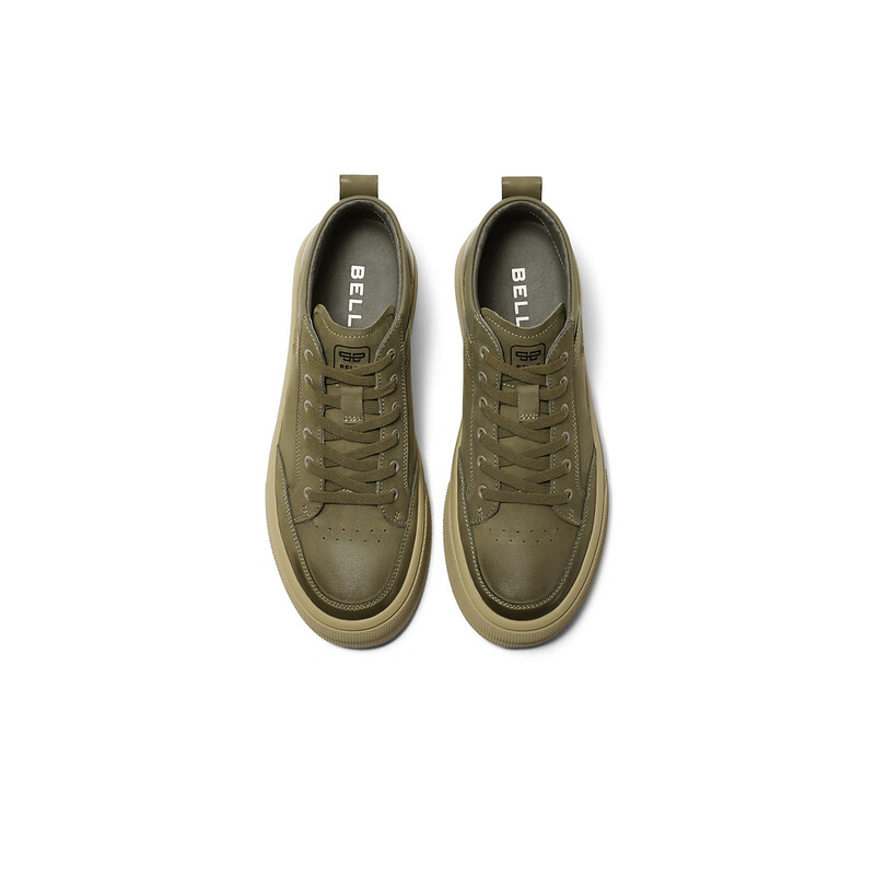 百丽潮搭休闲鞋男靴2023冬季新牛皮厚底高帮工装板鞋加绒A1258DD3预售 绿色-单里 38