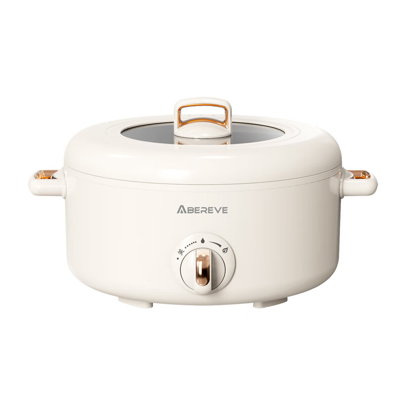 艾贝丽电煮锅 多功能煎炖炒不粘一体式锅涮煮火锅专用电锅【两档火力调节】ABL-B31 白色