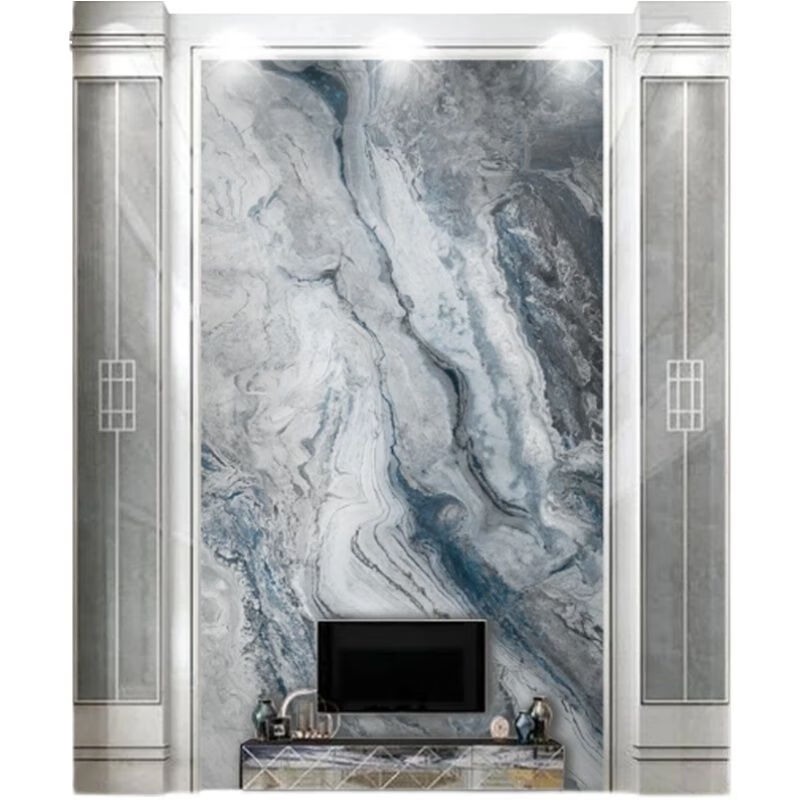 XMSJ客厅小复式电视背景墙瓷砖微晶石仿大理石别墅中空罗马柱边框造型