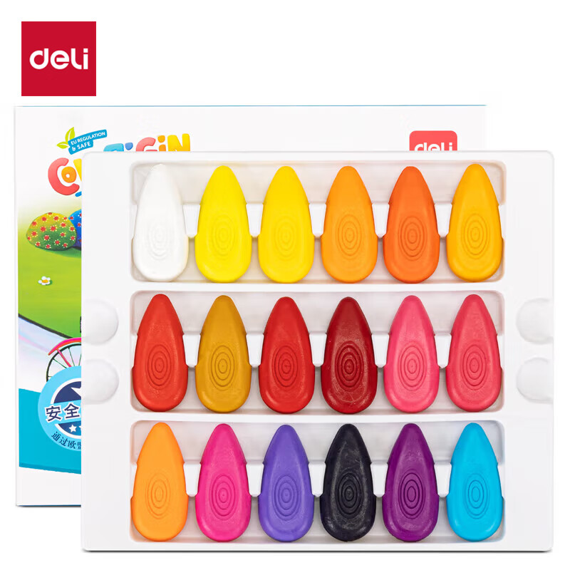 得力(deli)36色水滴蜡笔油画棒萌趣防滑不脏手小学生儿童涂色画笔套装