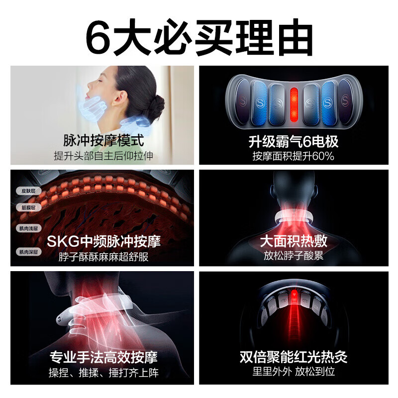 SKG颈椎按摩器颈部肩颈牵拉脖子护颈红光热敷蓝牙APP便携按摩仪 520情人节礼物送男女朋友老婆 【热销金榜TOP】K5-2尊贵款