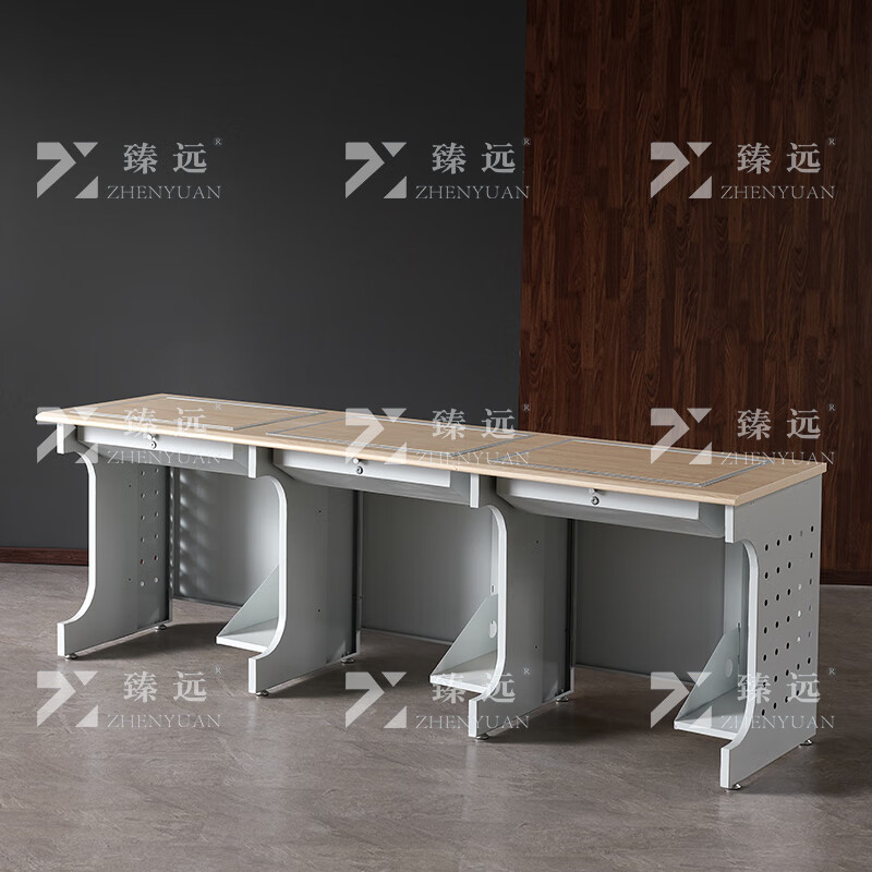 臻远ZY4012430隐藏式翻转电脑桌培训桌办公桌D款三人位
