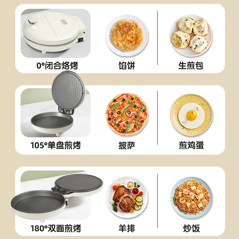 Abereve艾贝丽多功能电饼铛家用双面双盘加热加深加大烤盘 煎饼烙饼锅小型无涂层有钛不粘锅ABL-K06 椰奶白