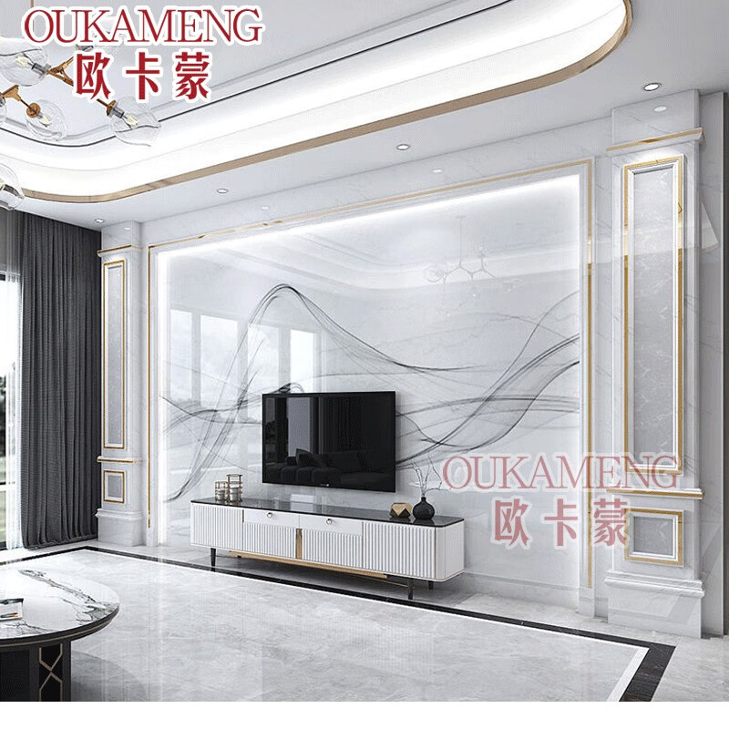 岩板背景墙新中式轻奢罗马柱边框客厅电视瓷砖影视墙大理石材大板 2 1-9