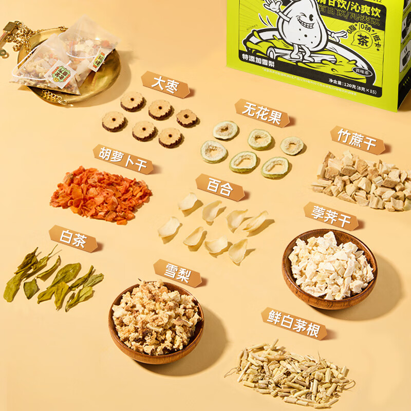 老金磨方竹蔗茅根雪梨茶15袋装药食同源冷热双享祛湿茶广式凉茶清润汤料水果养生120g