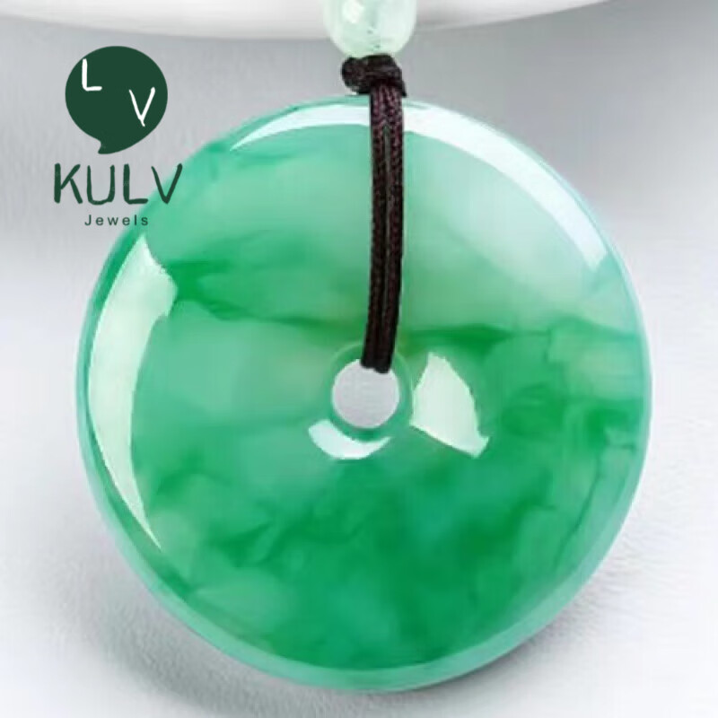 胖东来品质玉吊坠飘花翡l翠色平安扣玉佩玉坠玉石项链男女情侣款