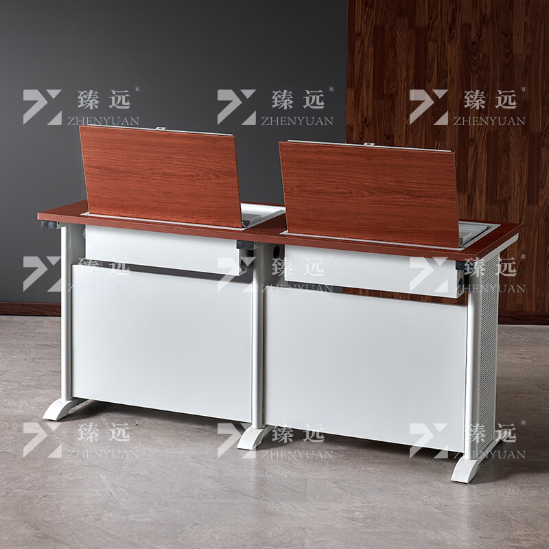 臻远ZY4012423隐藏式翻转电脑桌培训桌办公桌C款双人位