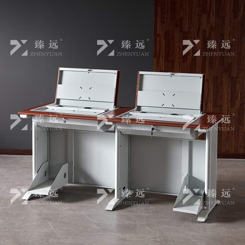 臻远ZY4012423隐藏式翻转电脑桌培训桌办公桌C款双人位