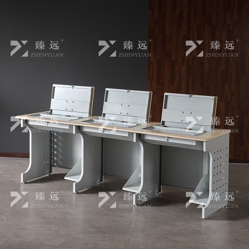 臻远ZY4012430隐藏式翻转电脑桌培训桌办公桌D款三人位