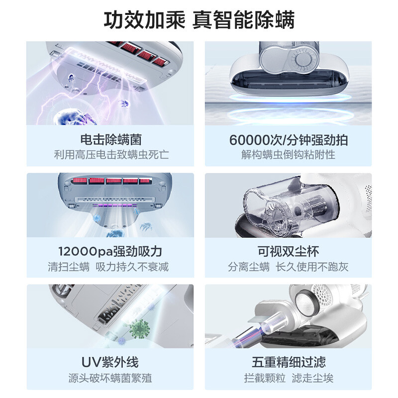 美的（Midea）除螨仪家用 紫外线电击除螨杀菌 双杯尘螨分离 床上手持大吸力吸尘神器MX5