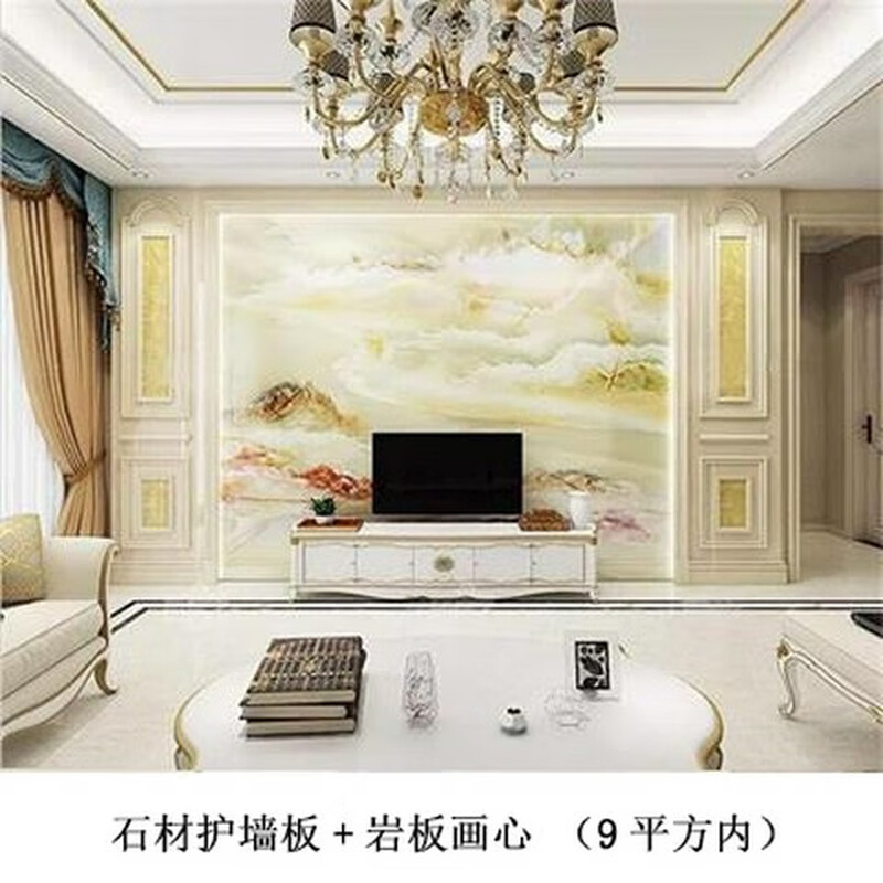 别墅大理石电视背景墙岩板瓷砖客厅欧式石材罗马柱造型装饰影视墙