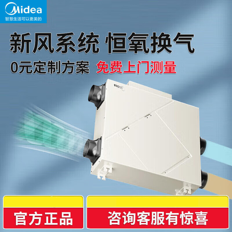 美的（Midea）新风系统家用全屋双向流吊顶换气机中央通风全热交换去PM2.5雾霾降甲醛宠物店孕妇房换气政府贴补