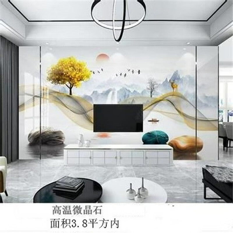 XMSJ客厅新中式微晶石背景墙山水现代大理石影视墙岩板电视背景墙瓷砖   4-9.5