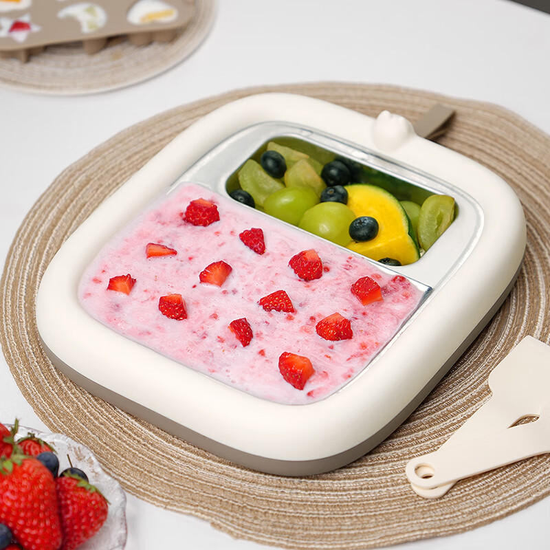 Abereve艾贝丽炒冰机 小型炒酸奶机儿童制冰机器食品级304不锈钢炒酸奶盘炒冰沙机【赠送炒铲】ABL-CB916S 白色