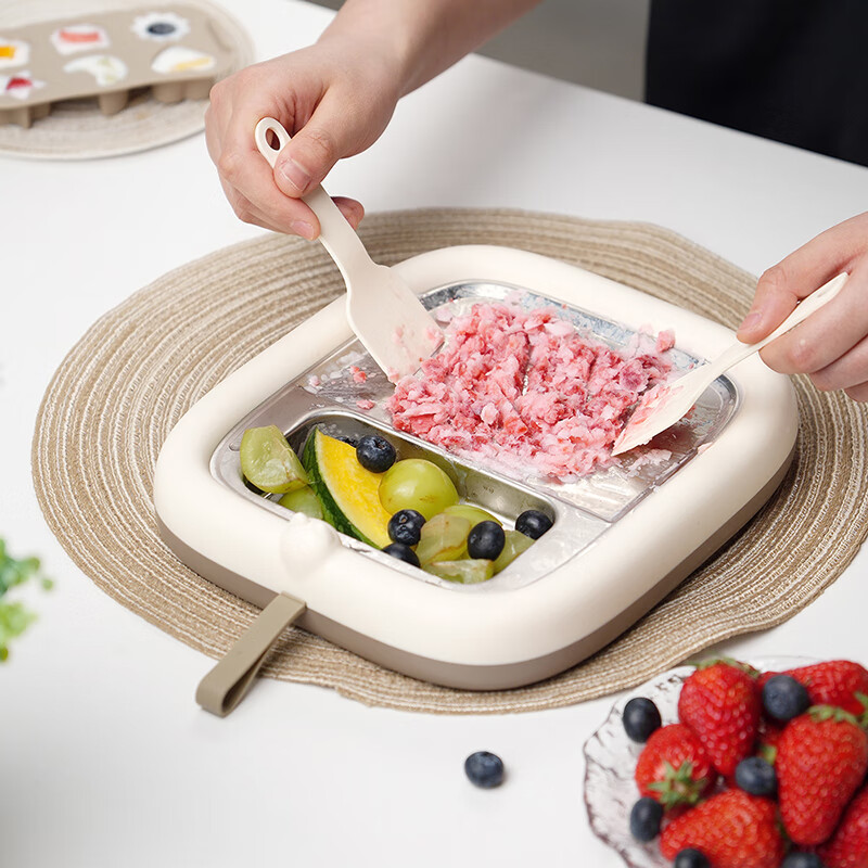 Abereve艾贝丽炒冰机 小型炒酸奶机儿童制冰机器食品级304不锈钢炒酸奶盘炒冰沙机【赠送炒铲】ABL-CB916S 白色