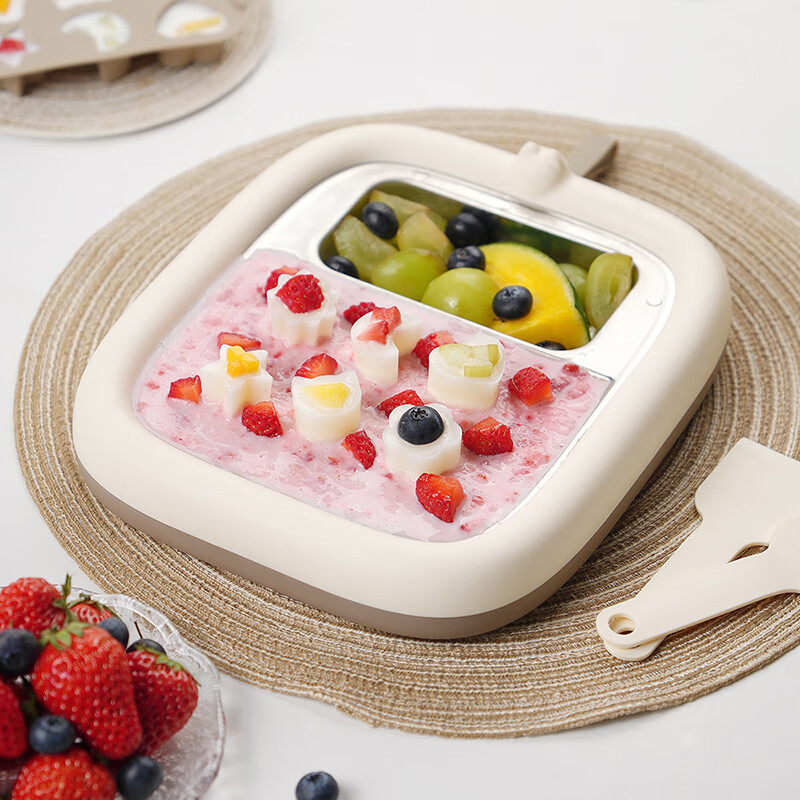 Abereve艾贝丽炒冰机 小型炒酸奶机儿童制冰机器食品级304不锈钢炒酸奶盘炒冰沙机【赠送炒铲】ABL-CB916S 白色