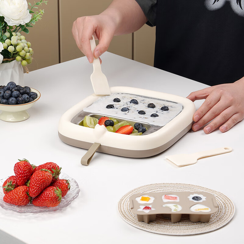 Abereve艾贝丽炒冰机 小型炒酸奶机儿童制冰机器食品级304不锈钢炒酸奶盘炒冰沙机【赠送炒铲】ABL-CB916S 白色