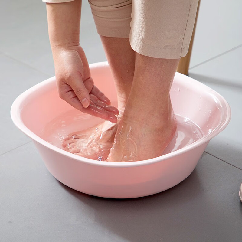 茶花家用加厚塑料脸盆宝宝婴儿可爱马卡龙洗脸盆抑菌大号圆盆方盆 【直径*高：34*10.4cm】蓝色圆盆