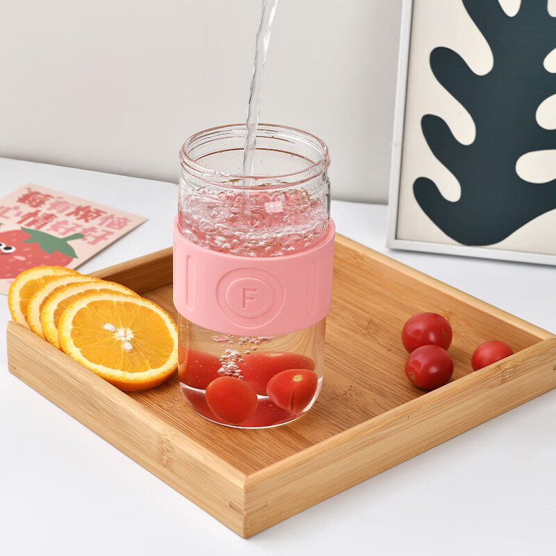 山重山水杯高颜值玻璃杯运动便携吸管杯双饮口泡茶杯子耐高温车载杯3161 粉色550ml【礼盒装】