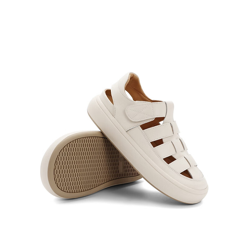 百丽透气童鞋2023夏季新商场同款休闲洞洞编织罗马凉鞋T3350B63 米色 33