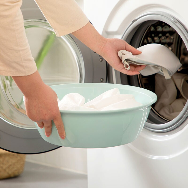 茶花家用加厚塑料脸盆宝宝婴儿可爱马卡龙洗脸盆抑菌大号圆盆方盆 【直径*高：34*10.4cm】蓝色圆盆