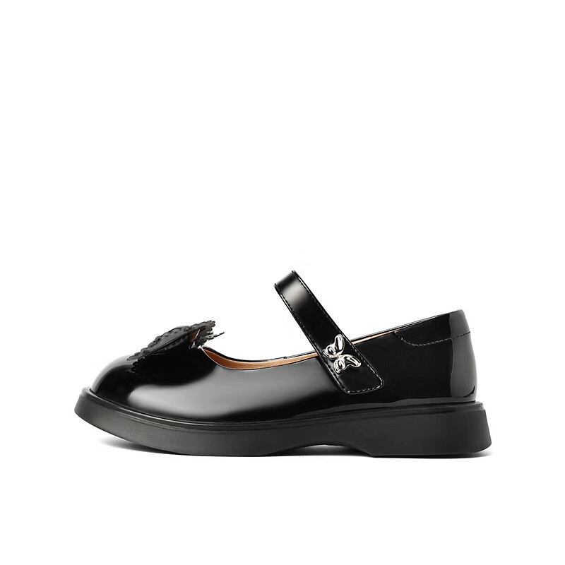 百丽可爱蝴蝶结皮鞋童鞋2023春季新商场同款漆皮单鞋3NR12A83 黑色 34