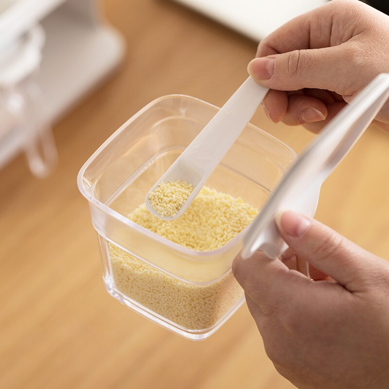 茶花厨房调味盒塑料透明按压式调味罐收纳盒套装免打孔密封防潮 白色调味盒