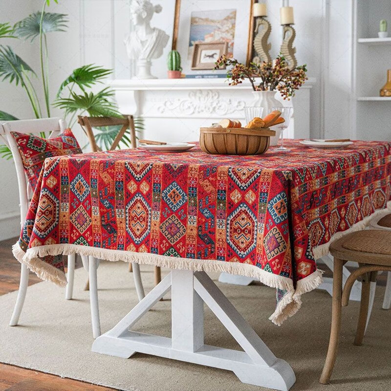 茶几布高档垫布2023油画电视柜盖巾美式提花棉麻桌布家用长方形台