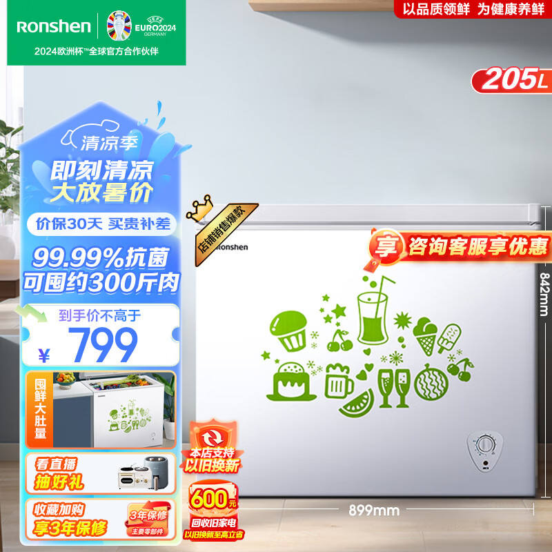 容声（Ronshen）205升冰柜家用小型冷柜冷藏冷冻柜商用卧式小冰箱一级能效低霜大容量囤货无忧 205L