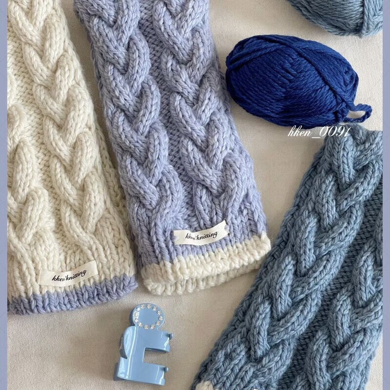 毛线编织小毯子麻花围巾手工diy编织材料包编织拼色麻花围巾情侣