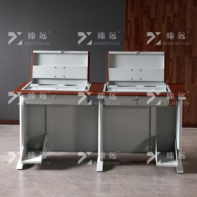 臻远ZY4012423隐藏式翻转电脑桌培训桌办公桌C款双人位