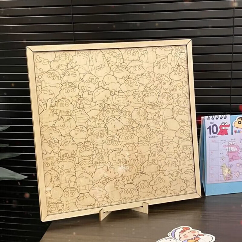 蜡笔小新木质拼图可上色涂色diy儿童玩具可涂鸦木质拼图