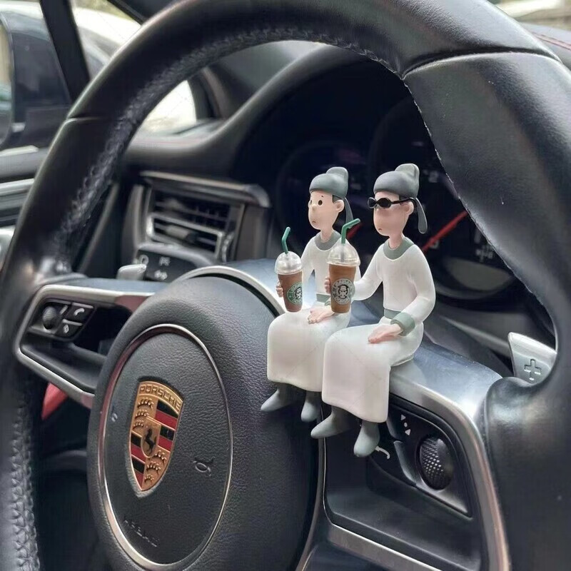 李白车载摆件喝咖啡的李白摆件中控台副驾驶装饰高颜值个性手...