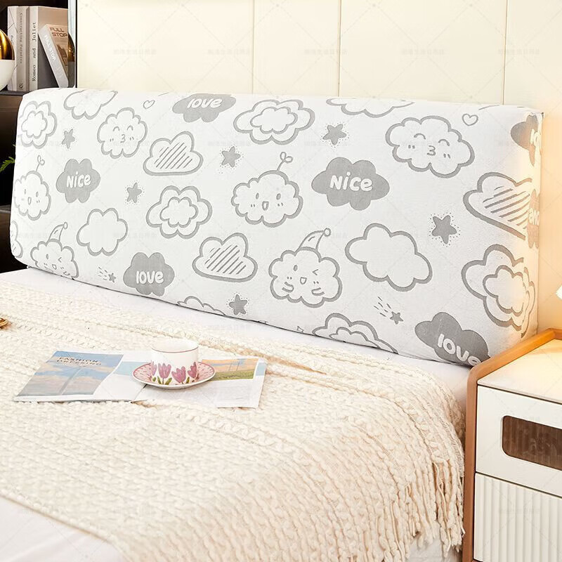 床头罩床头保护套2024万能的通用加厚弹简约提防尘套卧室全包 云朵浅灰床头套无填充面料加厚 1.8米适合1.7-1.9米床头