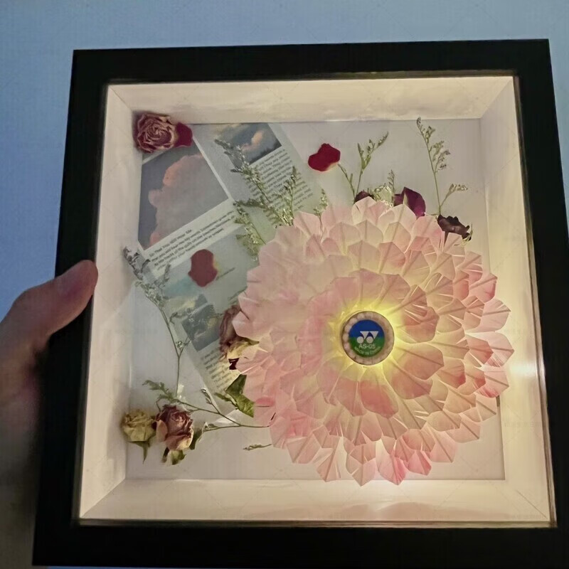 羽毛球相框diy材料包羽毛球永生花中空正方形相框diy光影3d手工立