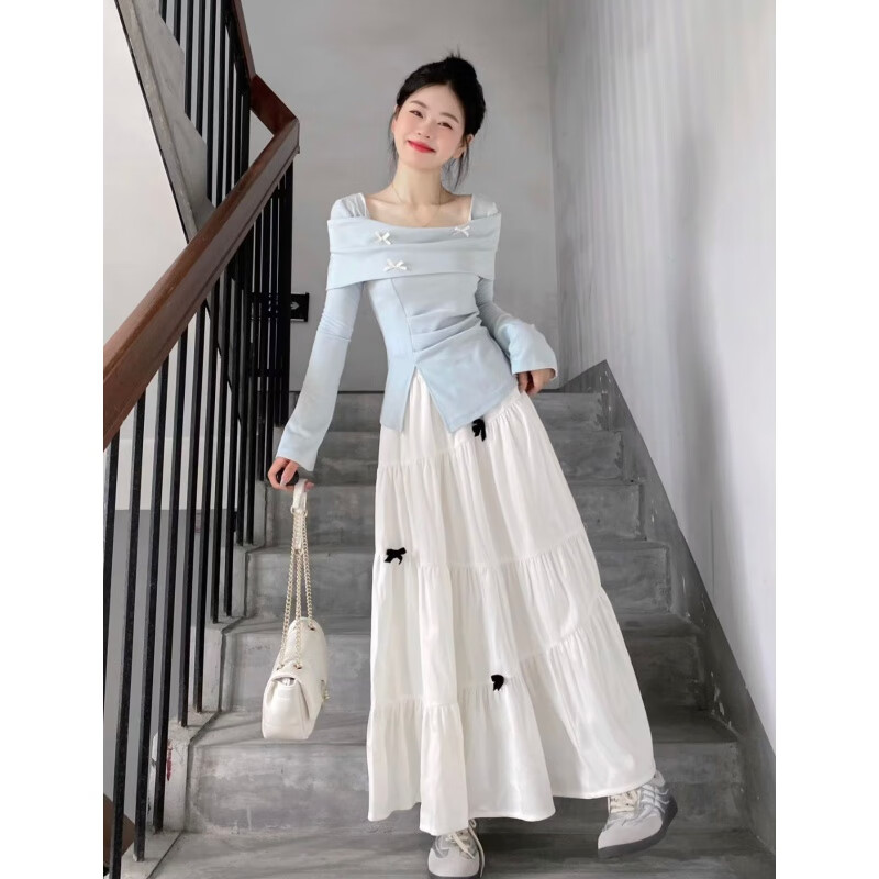 卫衣女套装2024秋冬新款法式设计感蝴蝶结高腰显瘦甜美裙子 套装(+裙子)