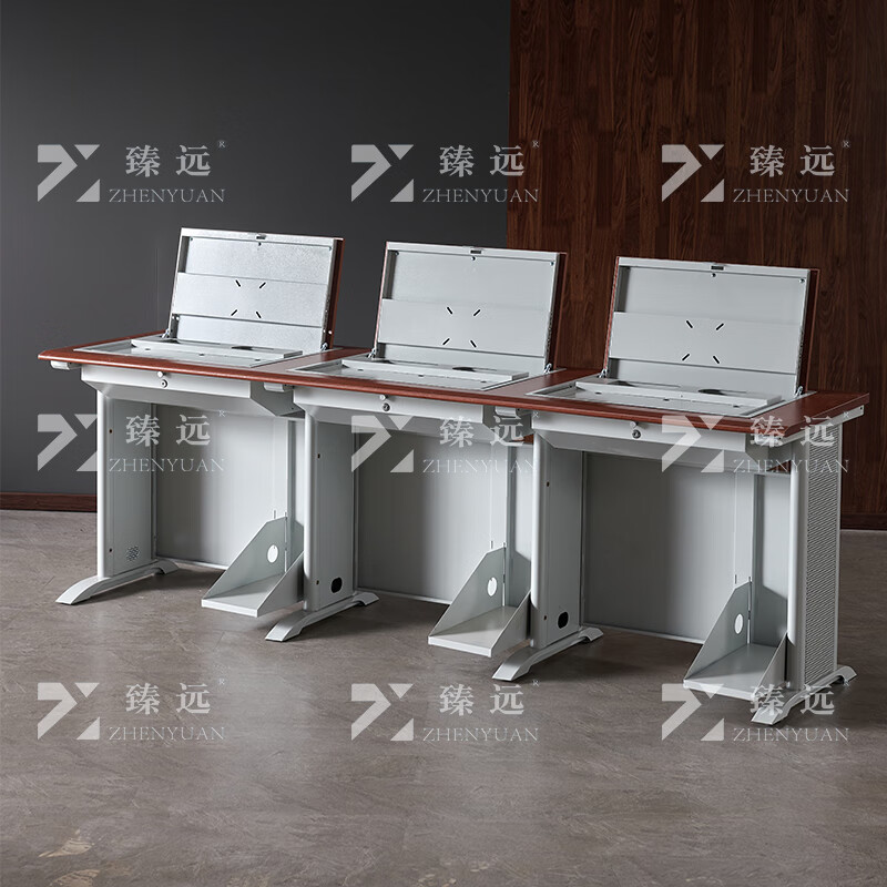 臻远ZY4012424隐藏式翻转电脑桌培训桌办公桌C款三人位