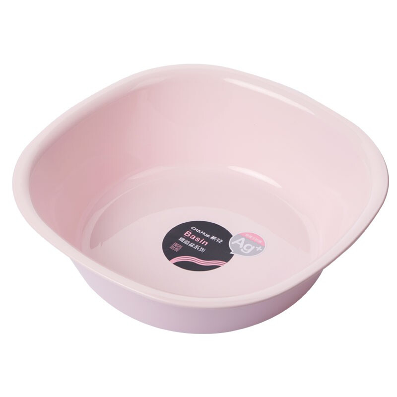 茶花家用加厚塑料脸盆宝宝婴儿可爱马卡龙洗脸盆抑菌大号圆盆方盆 【直径*高：34*10.4cm】蓝色圆盆
