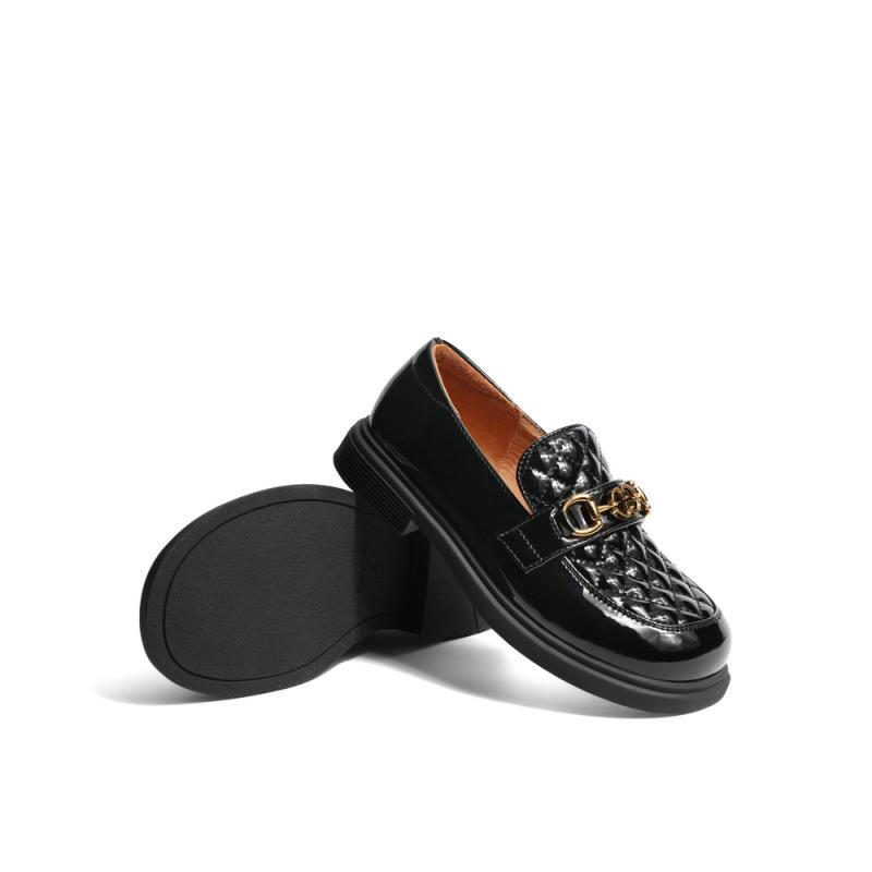 百丽复古童鞋女商场同款一脚蹬英伦风皮鞋BL150C82 黑色 33