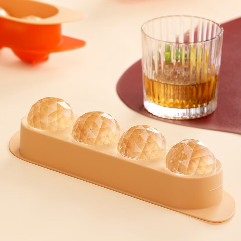 茶花（CHAHUA） 茶花多菱球形制冰盒冰格PP食品级材质球形家用冰箱冷冻冰冰块盒 黄色 多菱球形制冰盒14格