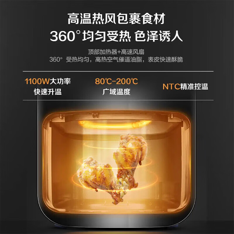 松下（Panasonic）空气炸锅 多功能家用透明可视全自动无油4L大容量电薯条机 360°均匀受热 NF-HC300-A 轻奢