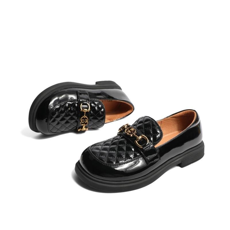 百丽复古童鞋女商场同款一脚蹬英伦风皮鞋BL150C82 黑色 33