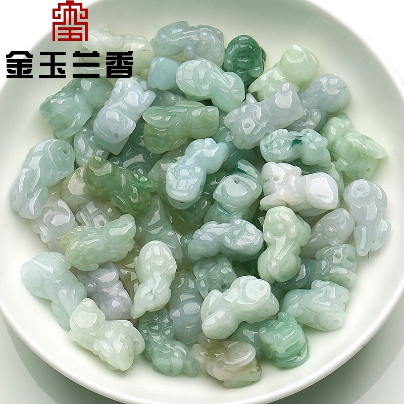金玉兰香（JIN YU LAN XIANG）天然玉石A货散珠精雕招财翡翠貔貅小吊坠散件diy玉饰品配件 约19*10*9mm